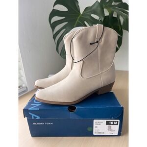 Arizona Meyer Booties Women 10 Cream Western Ankle Boots Memory Foam Ivory